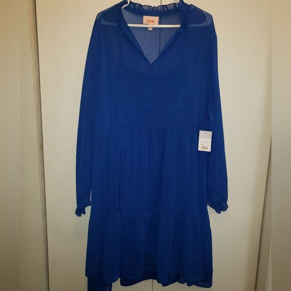 EVRI Women's Royal Blue Chiffon Tiered Dress 3x NWT - Picture 5 of 6